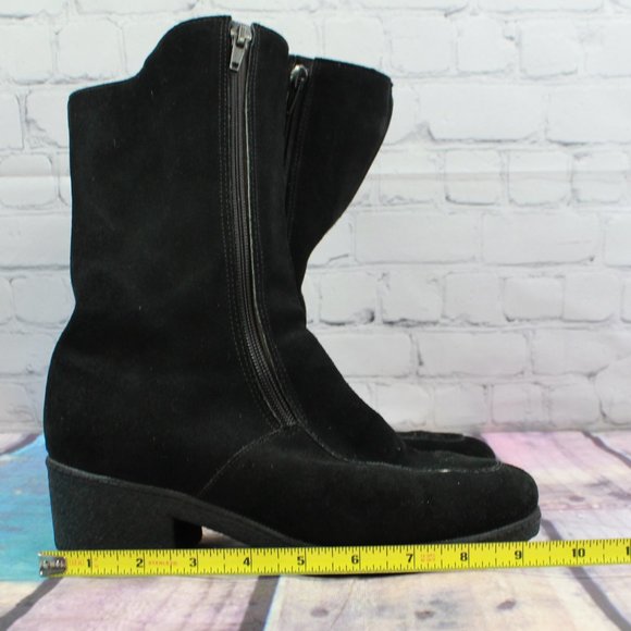 LL Bean Women's Black Suede Double Zipper Shearling Lined Boots Size 9 Inch - Picture 8 of 9
